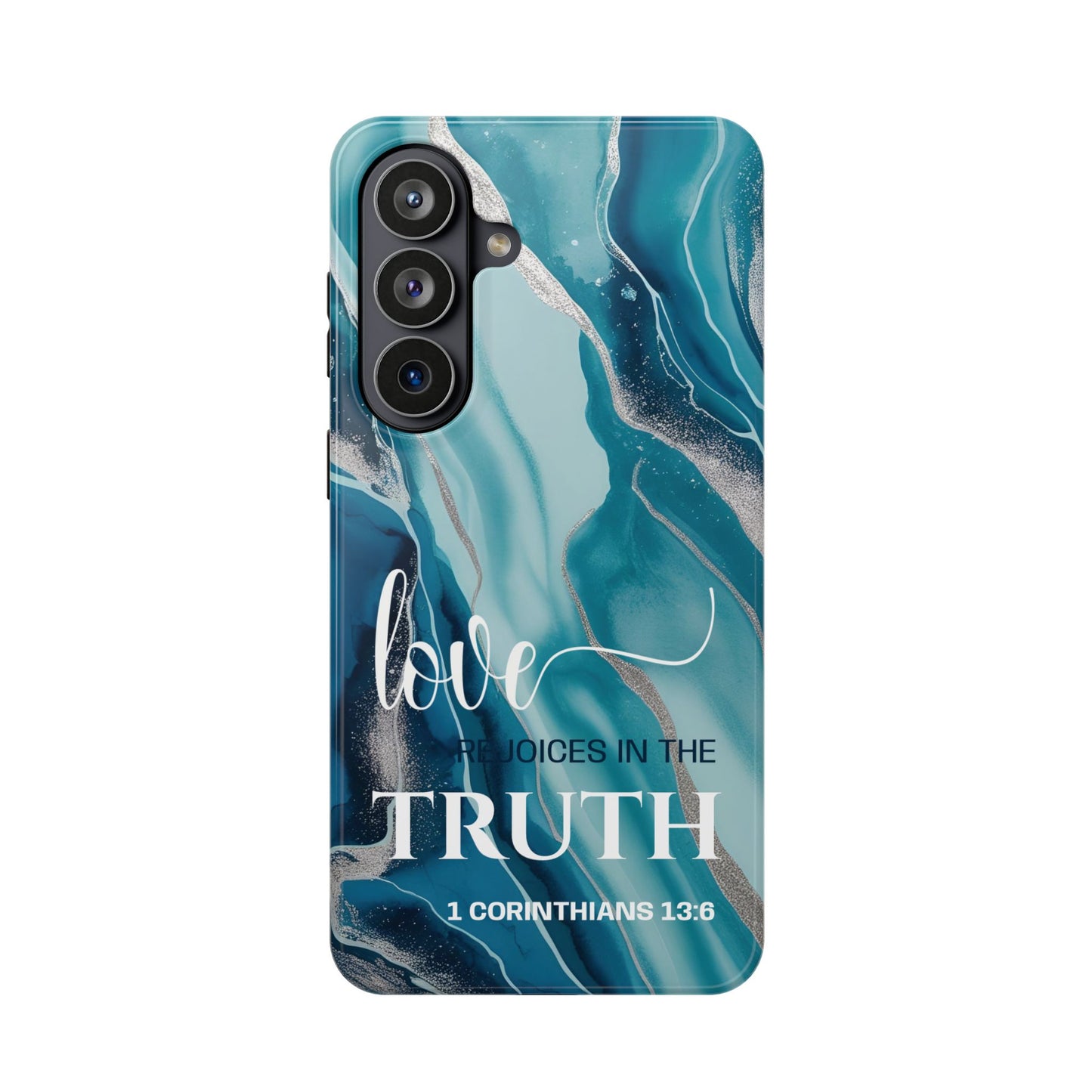 Love Rejoices- Magnetic Tough Phone Case - Bible Verse (Blue Marble) - (Fits Samsung & Apple)