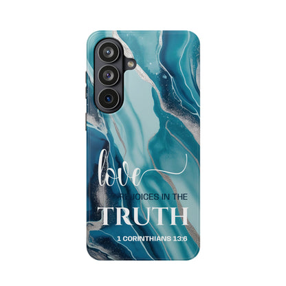 Love Rejoices- Magnetic Tough Phone Case - Bible Verse (Blue Marble) - (Fits Samsung & Apple)