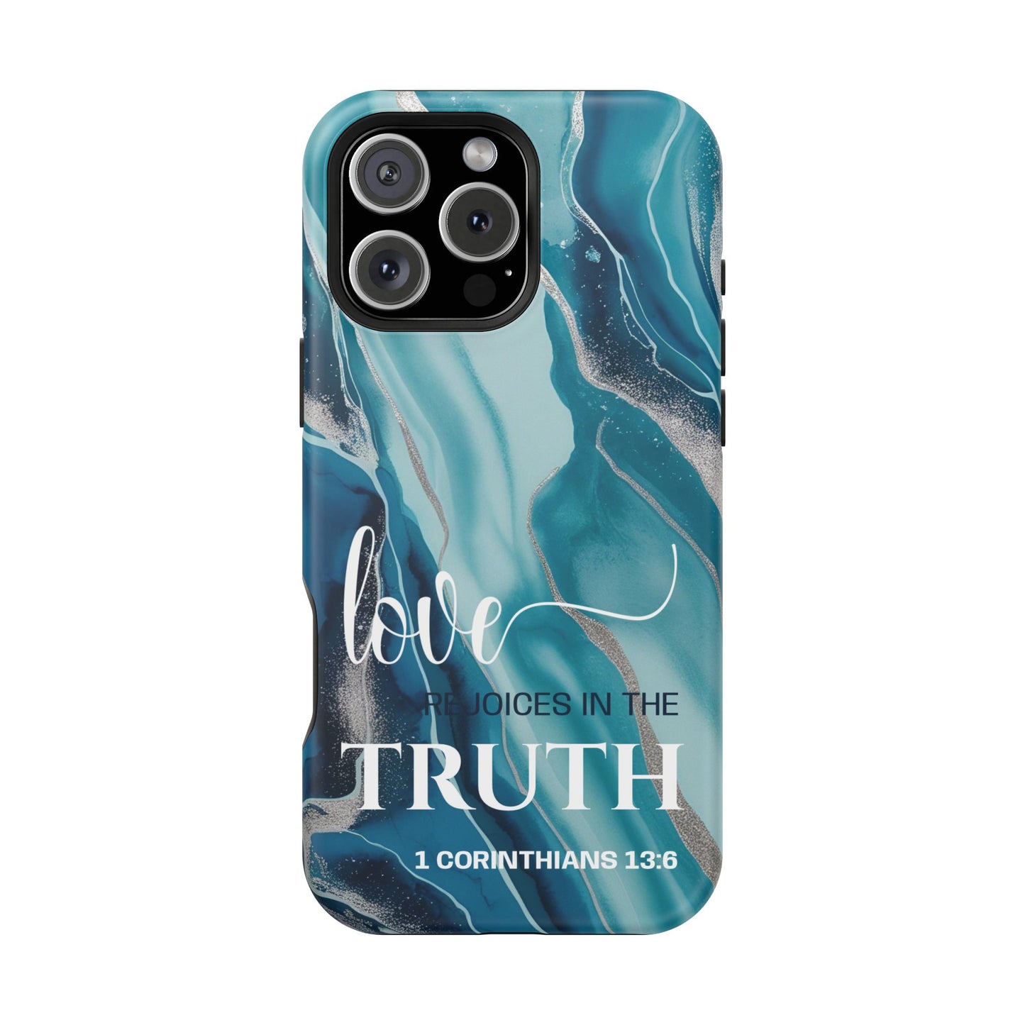 Love Rejoices- Magnetic Tough Phone Case - Bible Verse (Blue Marble) - (Fits Samsung & Apple)