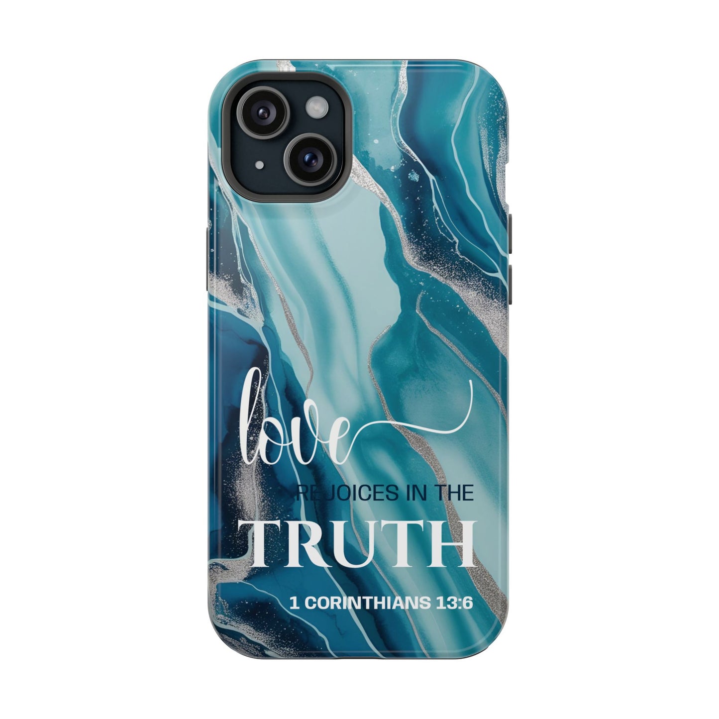 Love Rejoices- Magnetic Tough Phone Case - Bible Verse (Blue Marble) - (Fits Samsung & Apple)