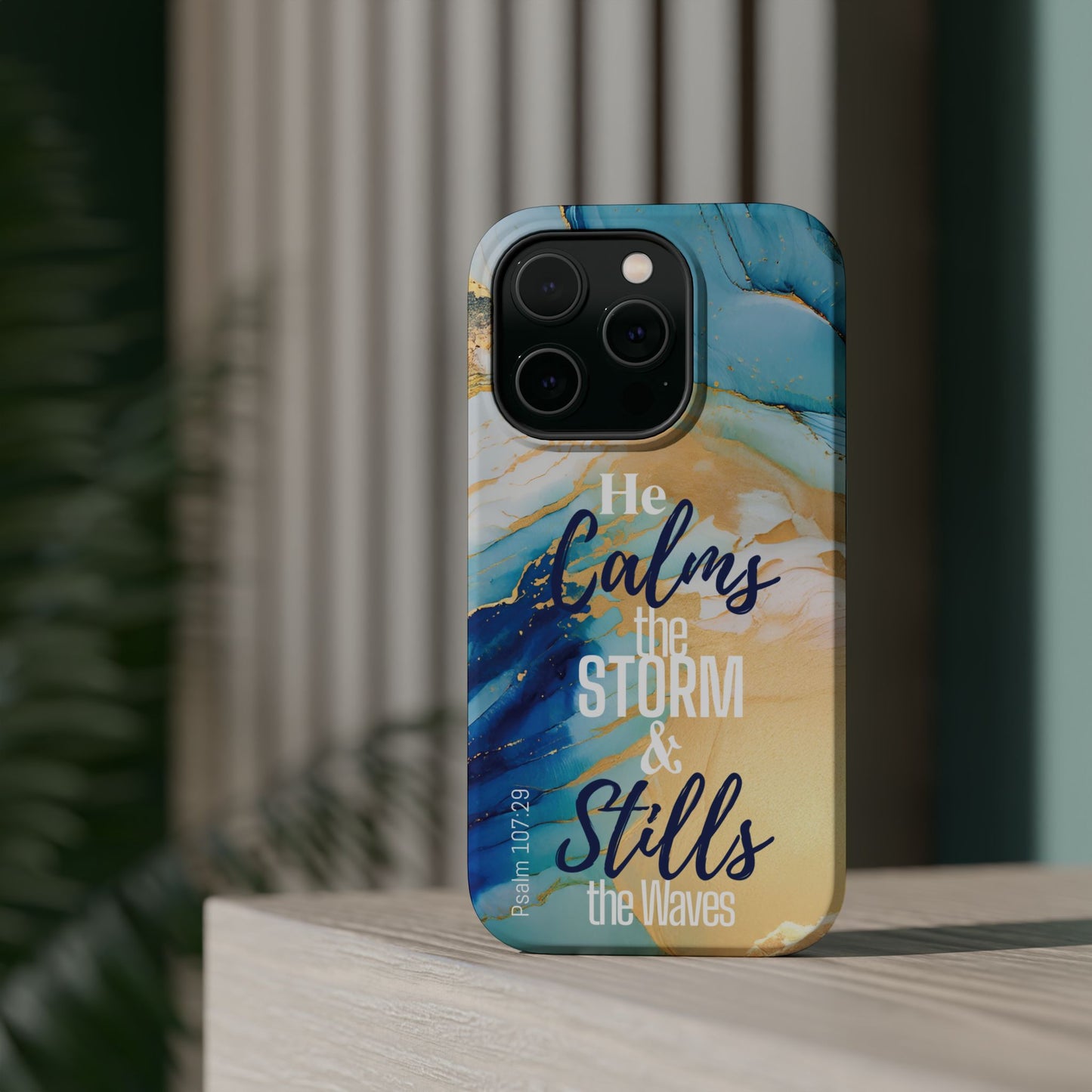 He Calms the Storm- Magnetic Tough Phone Case - Bible Verse (Ocean Marble) - (Fits Samsung & Apple)