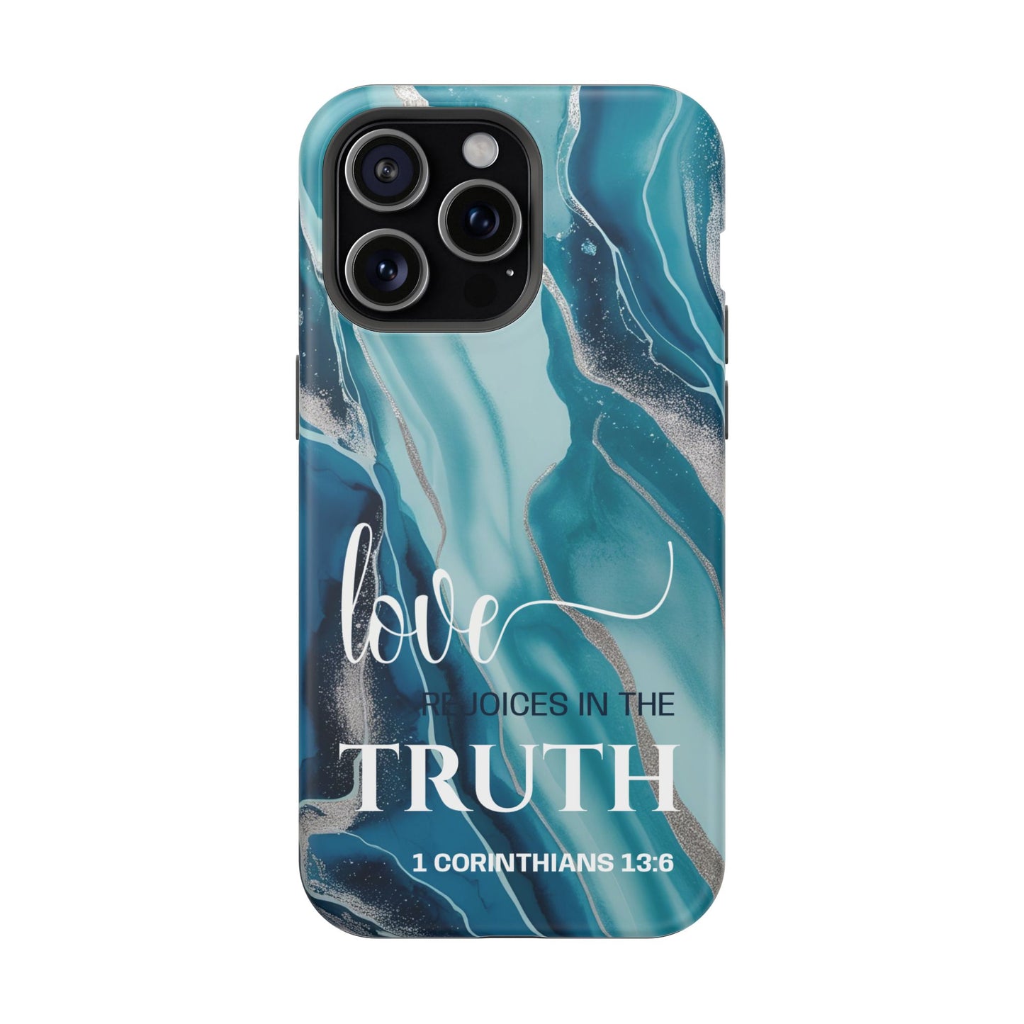Love Rejoices- Magnetic Tough Phone Case - Bible Verse (Blue Marble) - (Fits Samsung & Apple)