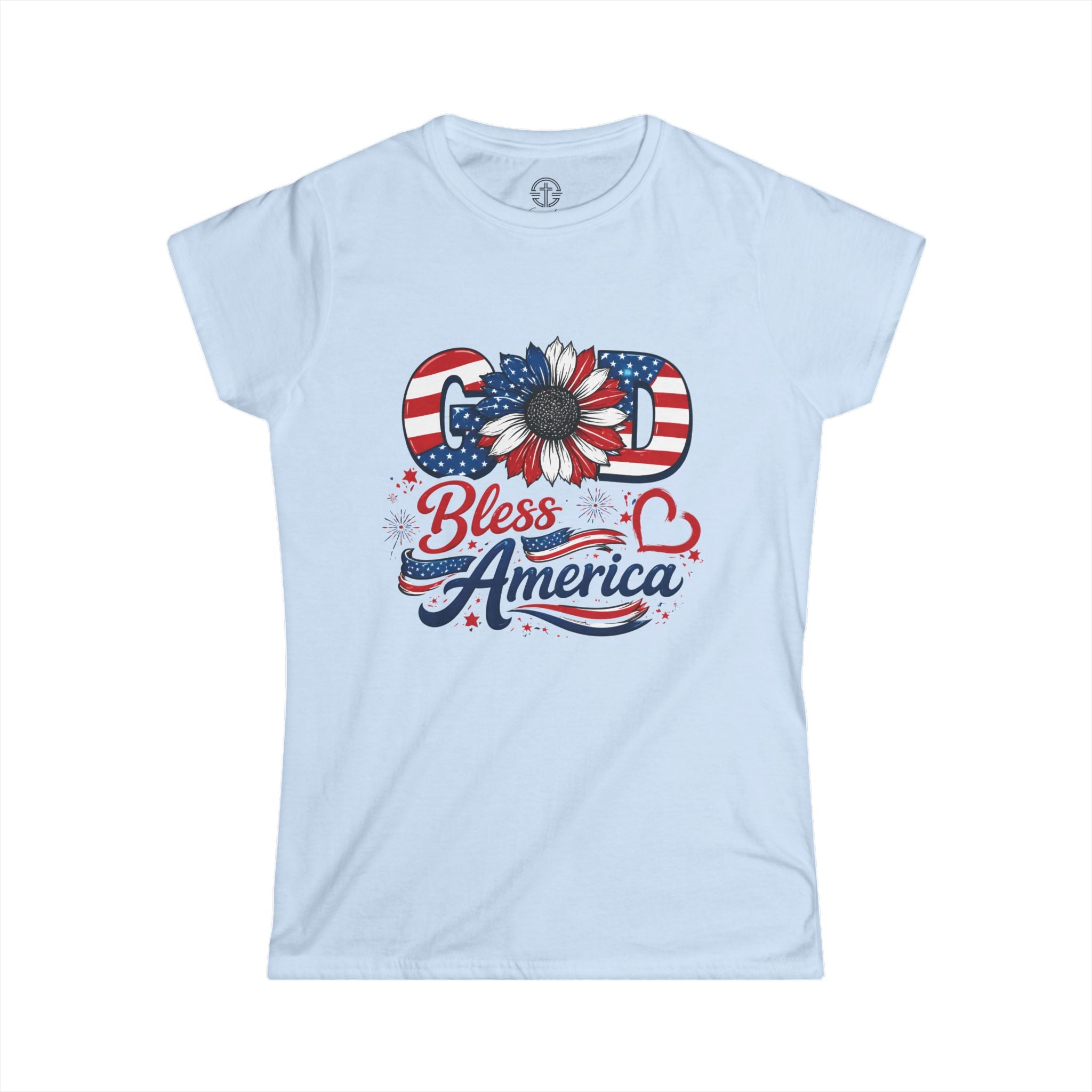 God Bless America Sunflower | Women's Softstyle Tee - 4 Colors (Light Blue/Sport Grey/White/Black)