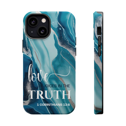 Love Rejoices- Magnetic Tough Phone Case - Bible Verse (Blue Marble) - (Fits Samsung & Apple)