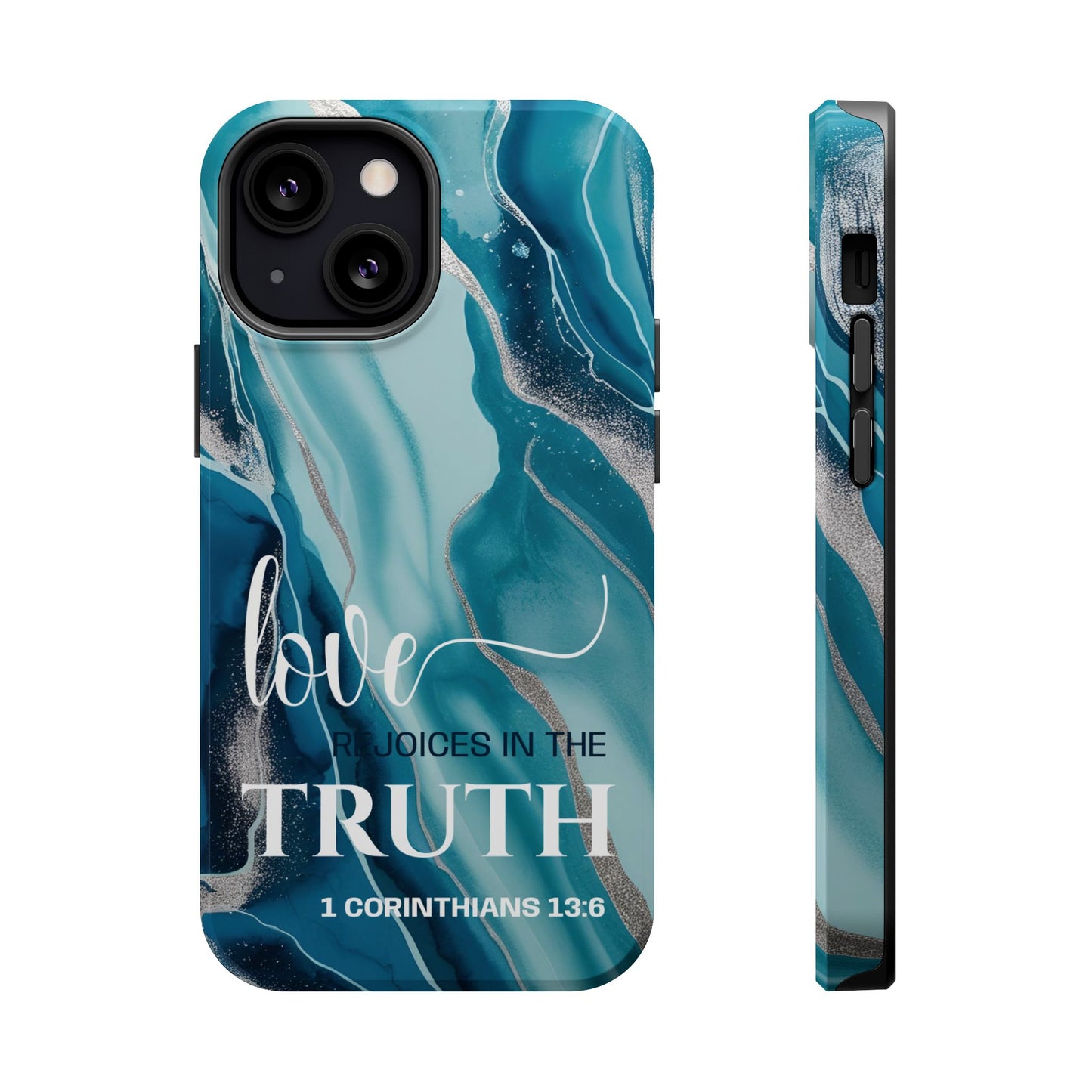 Love Rejoices- Magnetic Tough Phone Case - Bible Verse (Blue Marble) - (Fits Samsung & Apple)