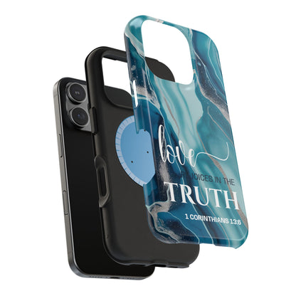 Love Rejoices- Magnetic Tough Phone Case - Bible Verse (Blue Marble) - (Fits Samsung & Apple)