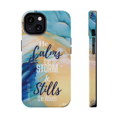 He Calms the Storm- Magnetic Tough Phone Case - Bible Verse (Ocean Marble) - (Fits Samsung & Apple)