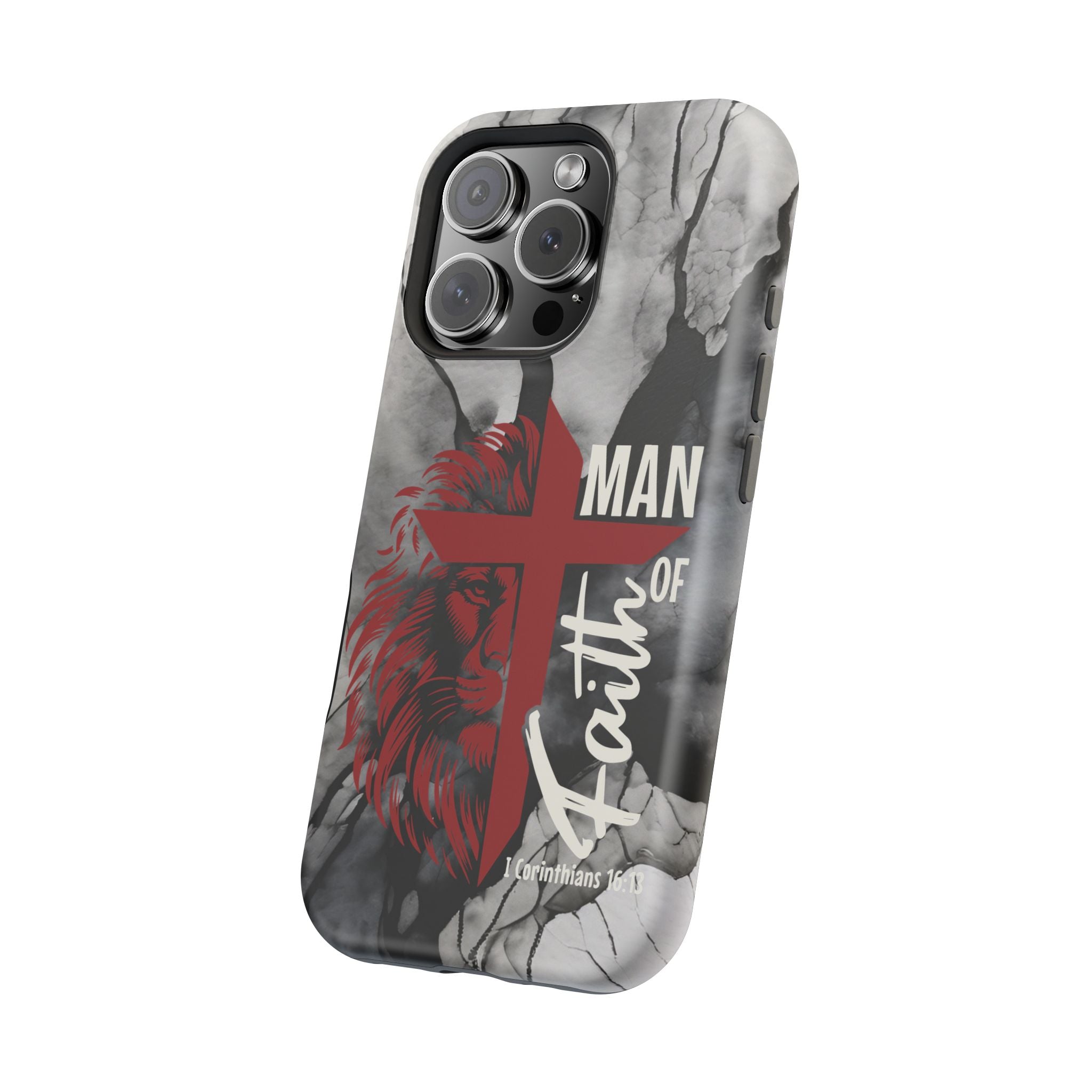 Man of Faith- Magnetic Tough Phone Case - Bible Verse (Red Lion) - (Fits Samsung & Apple)