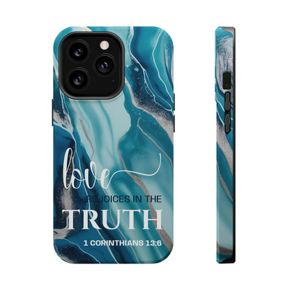 Love Rejoices- Magnetic Tough Phone Case - Bible Verse (Blue Marble) - (Fits Samsung & Apple)