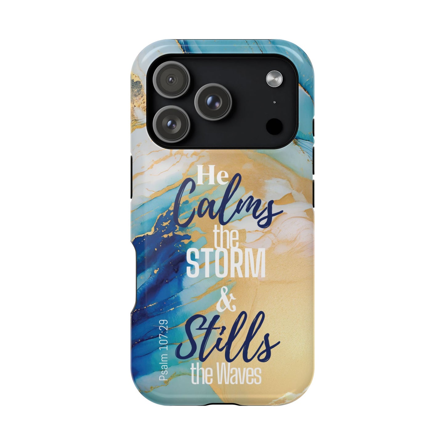 He Calms the Storm- Magnetic Tough Phone Case - Bible Verse (Ocean Marble) - (Fits Samsung & Apple)