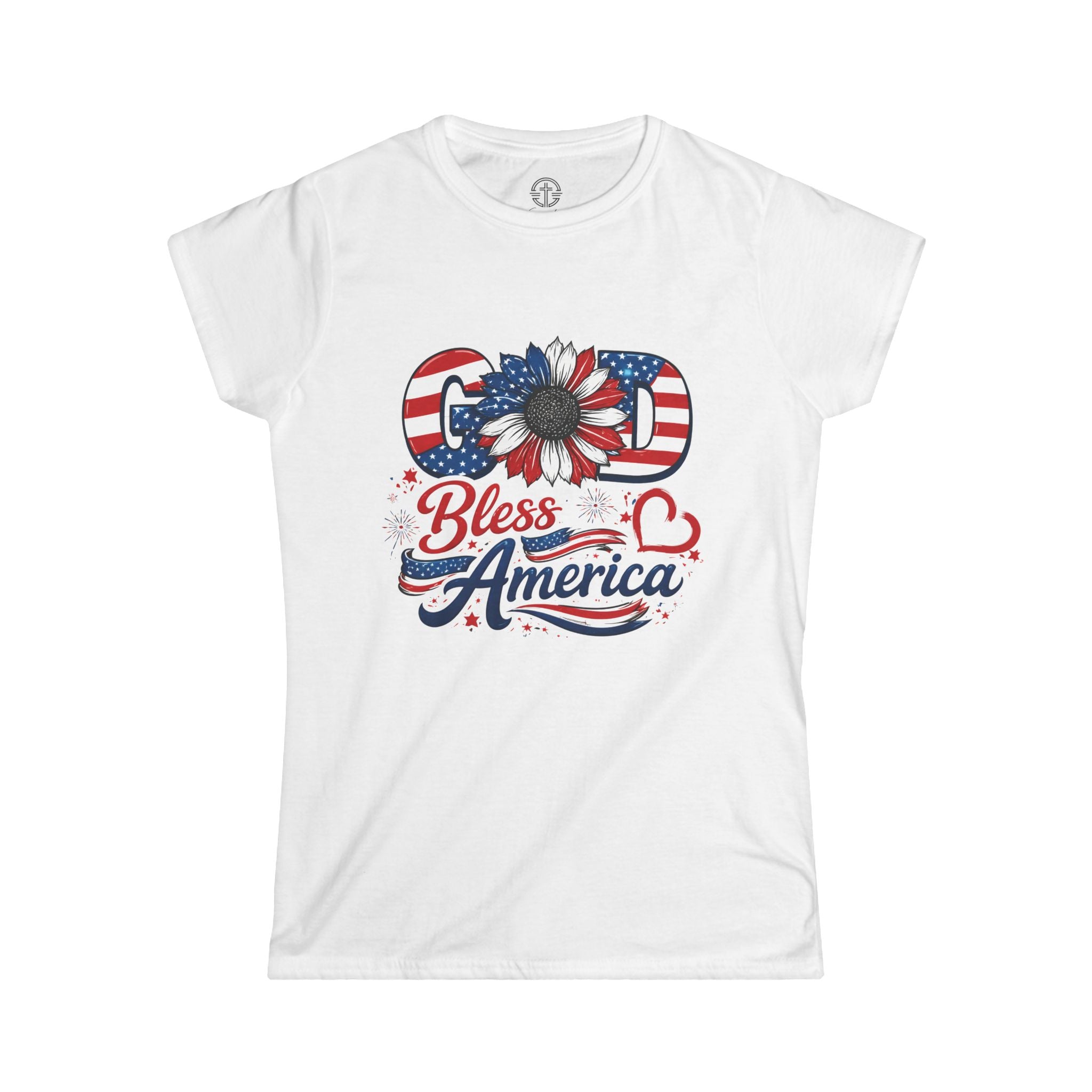 God Bless America Sunflower | Women's Softstyle Tee - 4 Colors (Light Blue/Sport Grey/White/Black)