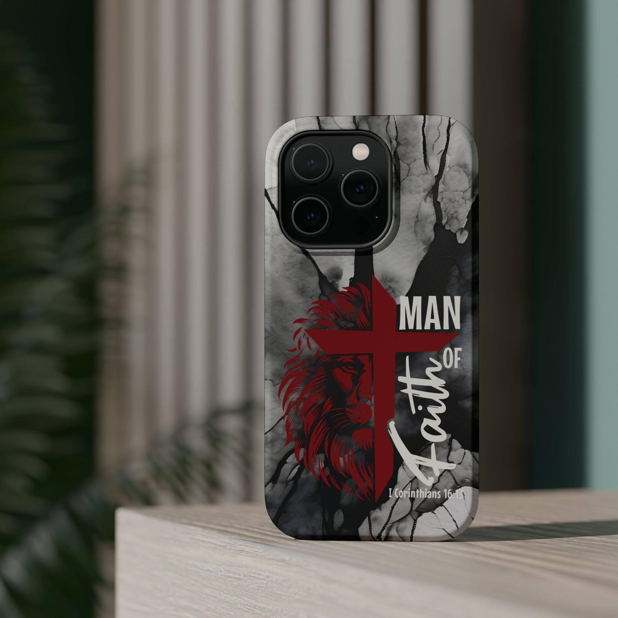 Man of Faith- Magnetic Tough Phone Case - Bible Verse (Red Lion) - (Fits Samsung & Apple)