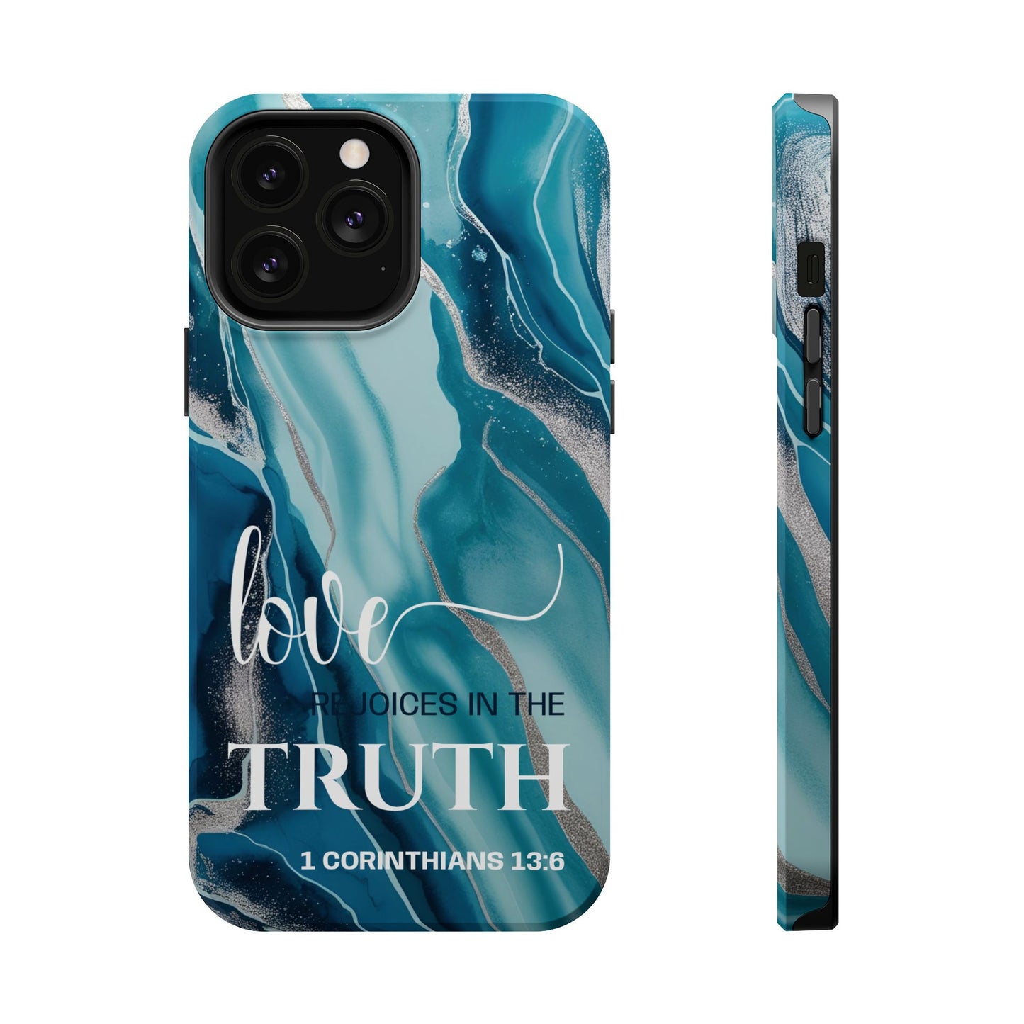 Love Rejoices- Magnetic Tough Phone Case - Bible Verse (Blue Marble) - (Fits Samsung & Apple)