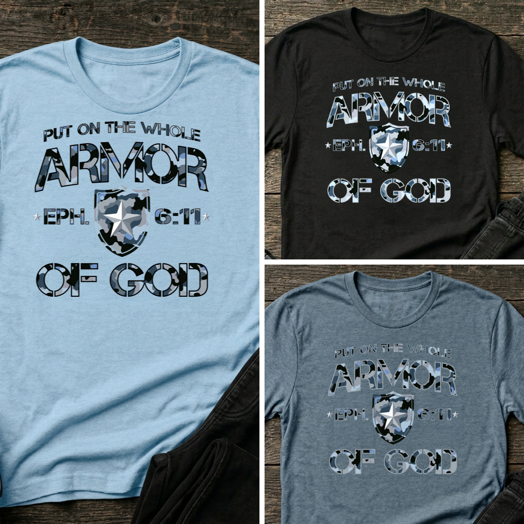 Armor of God – Blue Camo Collection – Tri-Blend Tee (Ice Blue/Black Frost / Flint Blue Heather)