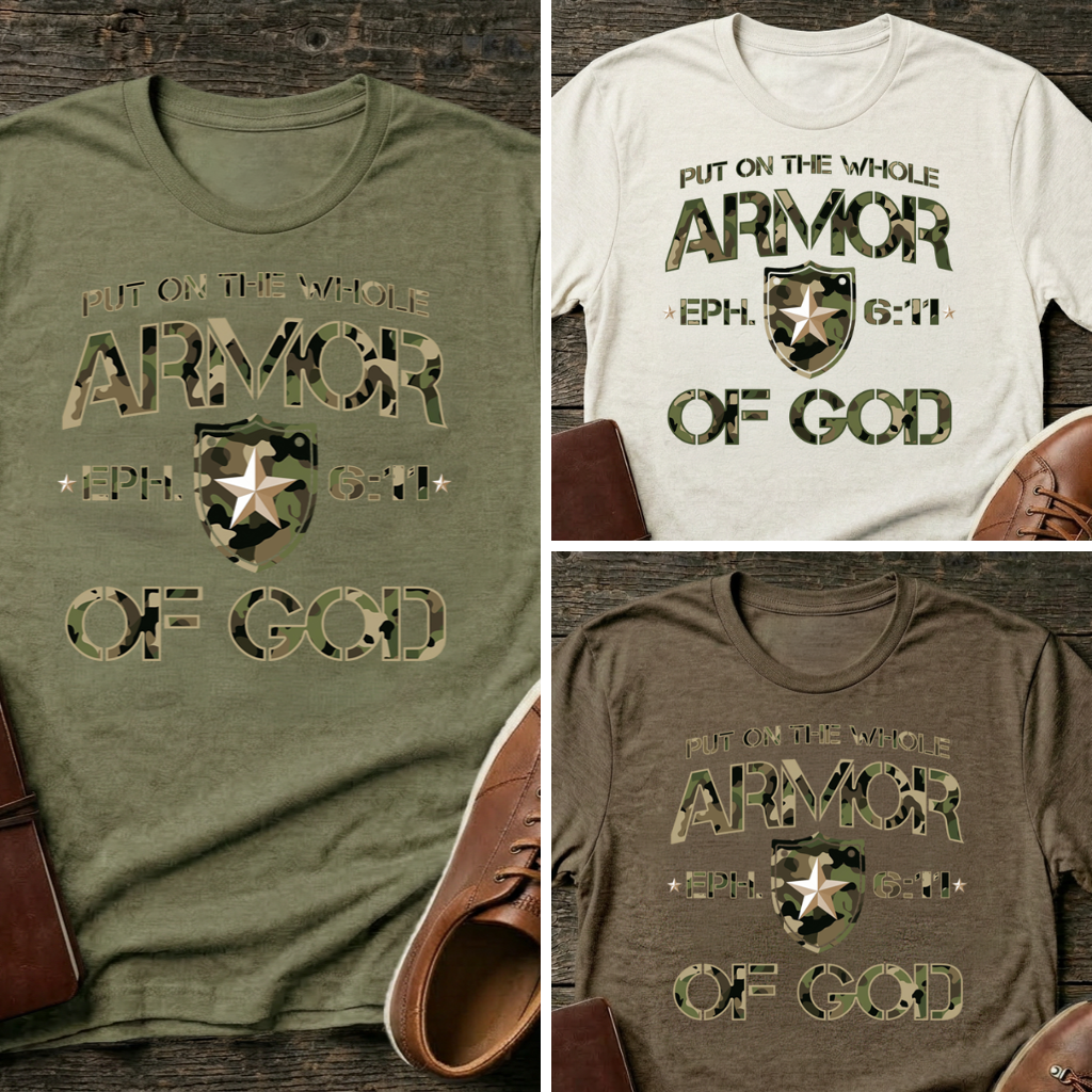 Armor of God – Green Camo Collection Tri-Blend Tee (Military Green Frost / Oatmeal Heather / Coyote Brown Heather)