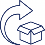 Icon of a box with an arrow, indicating a return or exchange process.