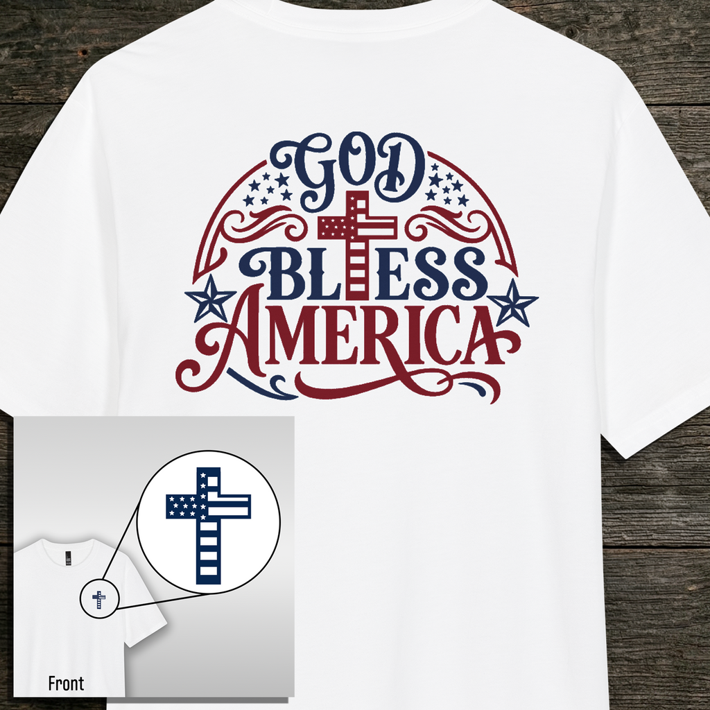 God Bless America Tri-Blend Tee - 3 Colors (Heathered Grey/White/Flint Blue Heather)
