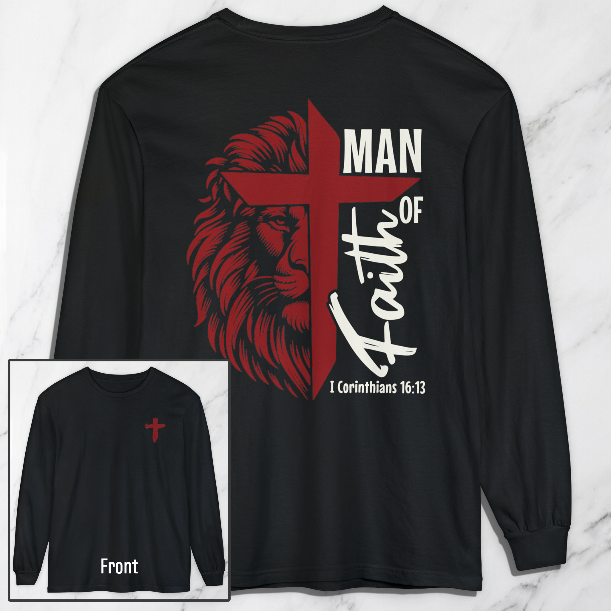 Man of Faith - Garment-dyed Long Sleeve T-Shirt - 2 Colors
