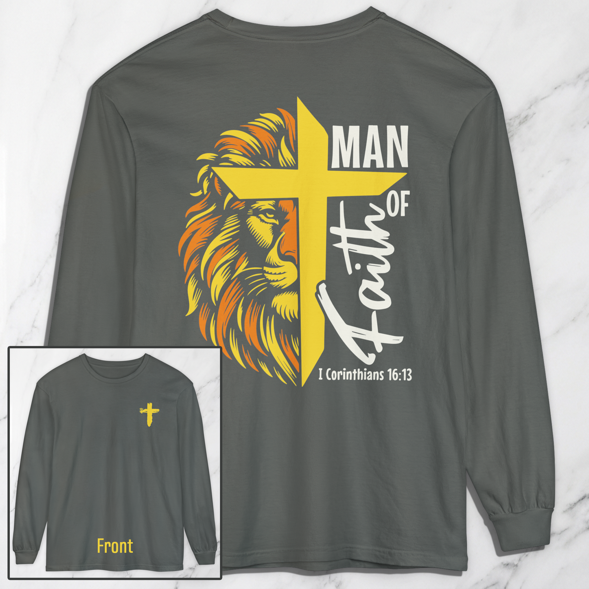 Man of Faith - Garment-dyed Long Sleeve T-Shirt - 2 Colors