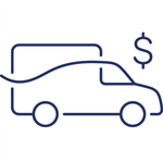Line drawing of a delivery truck with a dollar sign above it