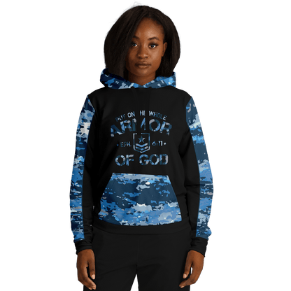 Armor of God - Blue and Black Camo Premium Hoodie - Sacred Stylz