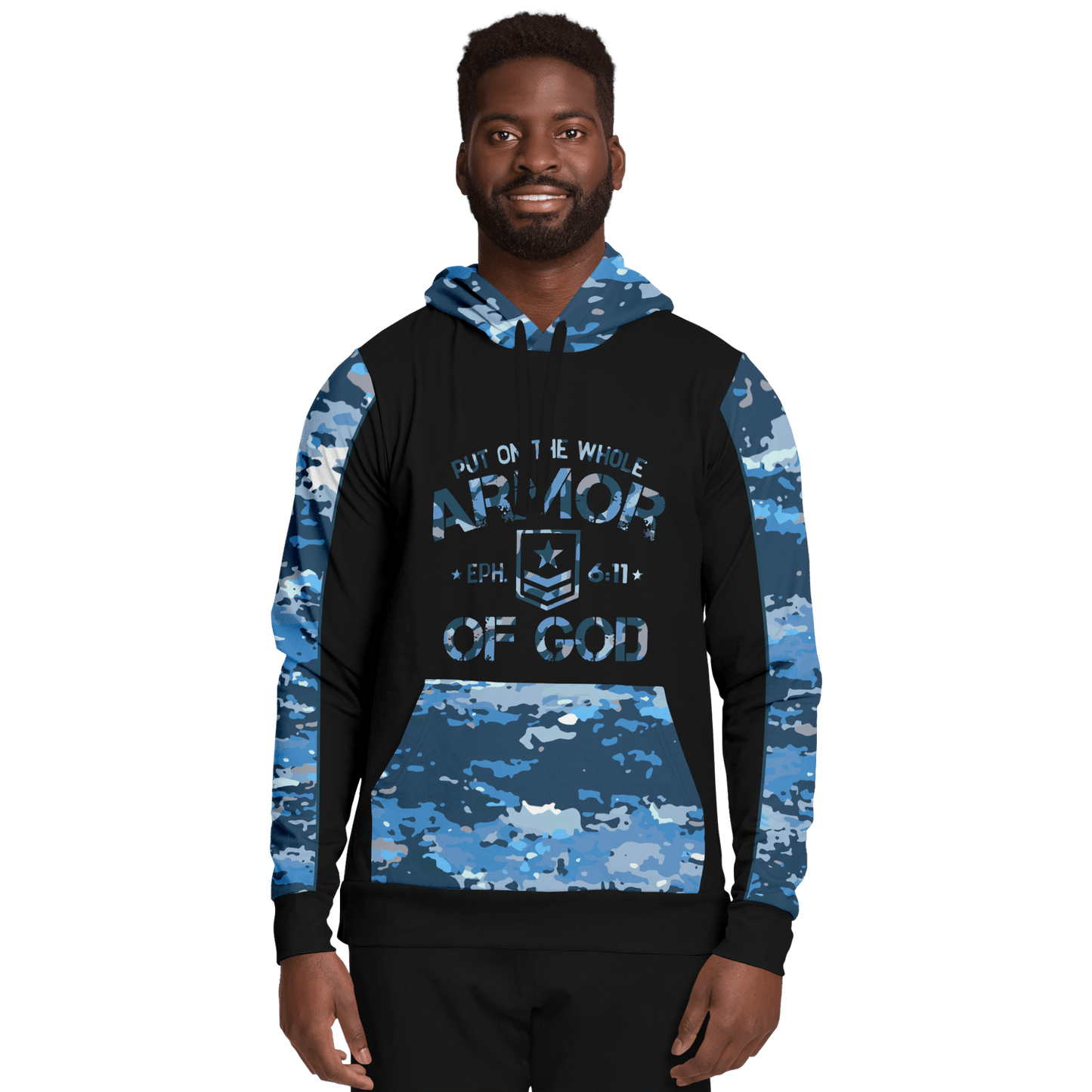 Armor of God - Blue and Black Camo Premium Hoodie - Sacred Stylz