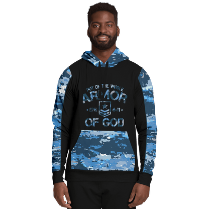 Armor of God - Blue and Black Camo Premium Hoodie - Sacred Stylz