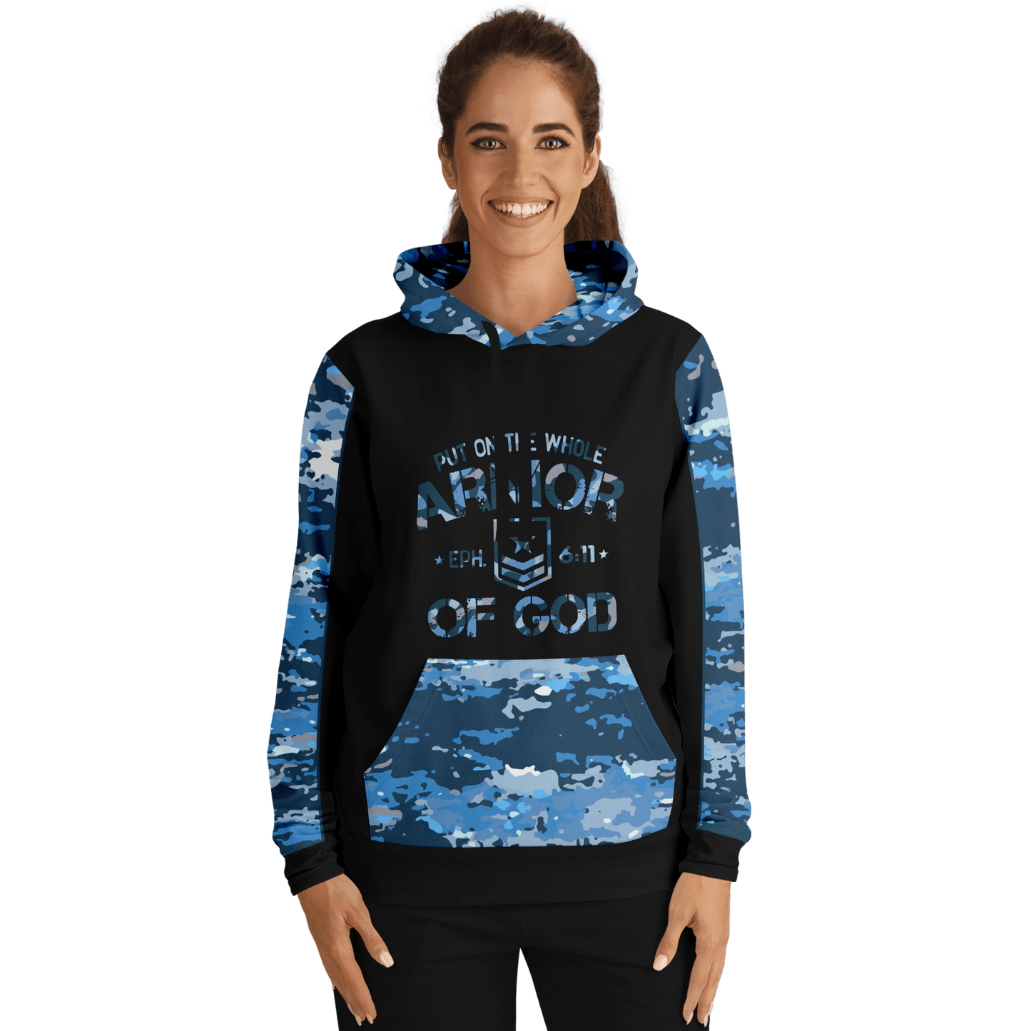 Armor of God - Blue and Black Camo Premium Hoodie - Sacred Stylz