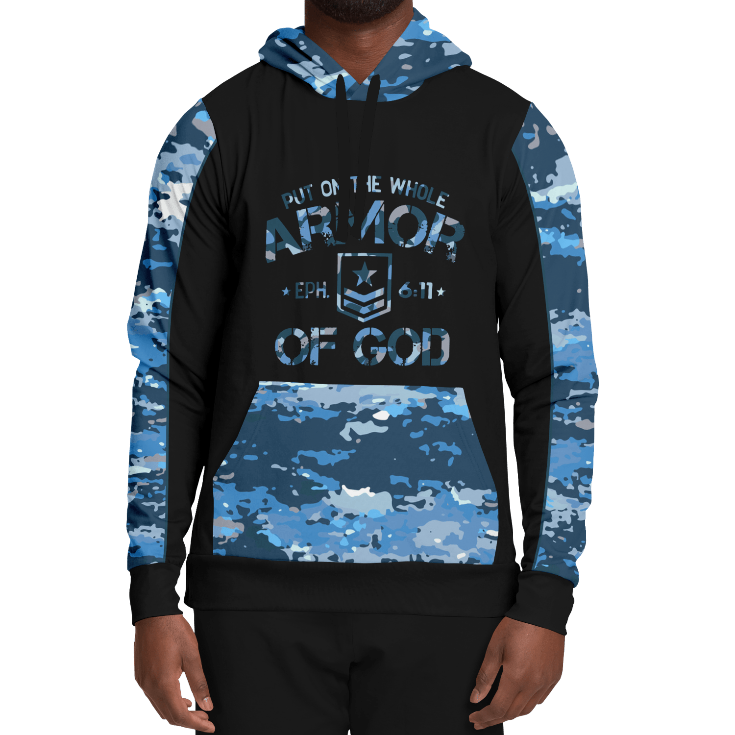 Armor of God - Blue and Black Camo Premium Hoodie - Sacred Stylz