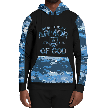 Armor of God - Blue and Black Camo Premium Hoodie - Sacred Stylz