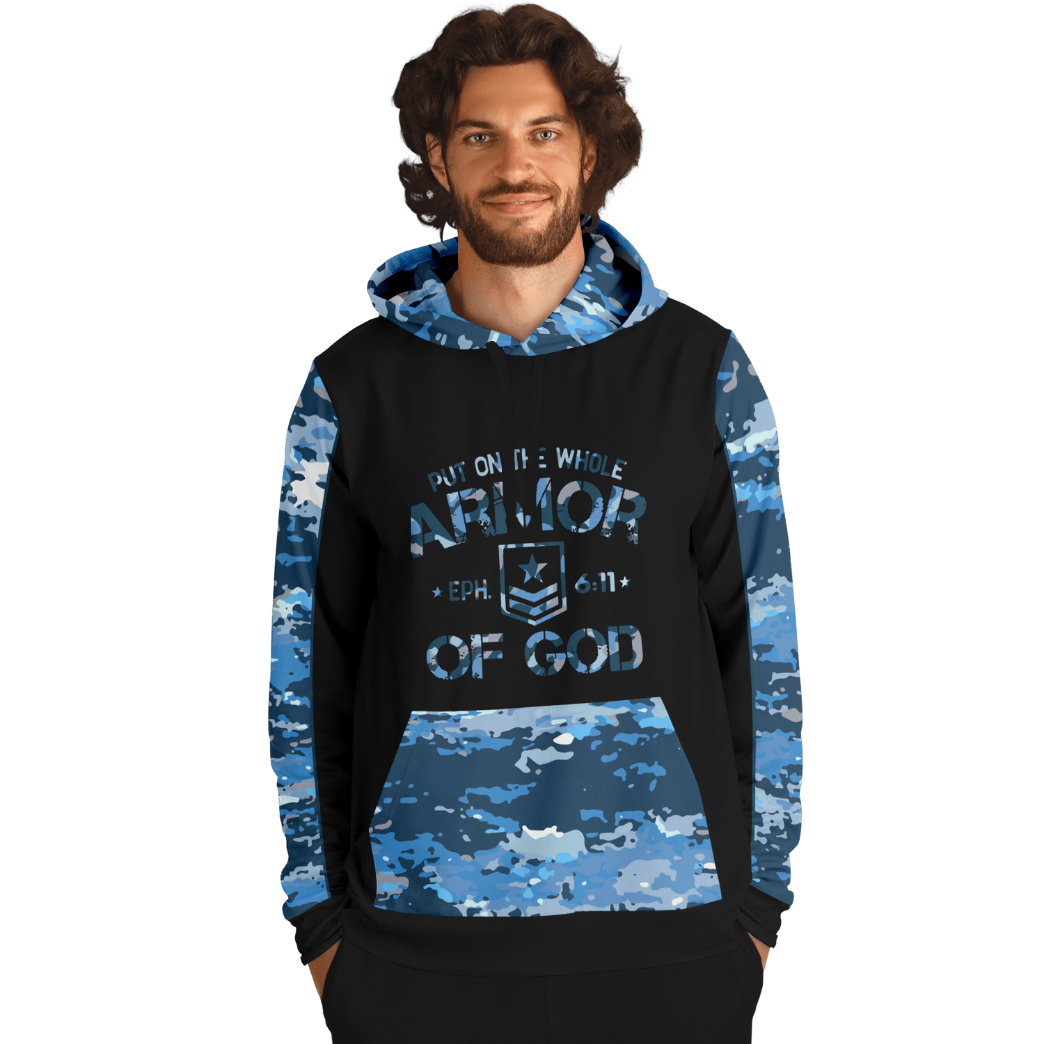 Armor of God - Blue and Black Camo Premium Hoodie - Sacred Stylz