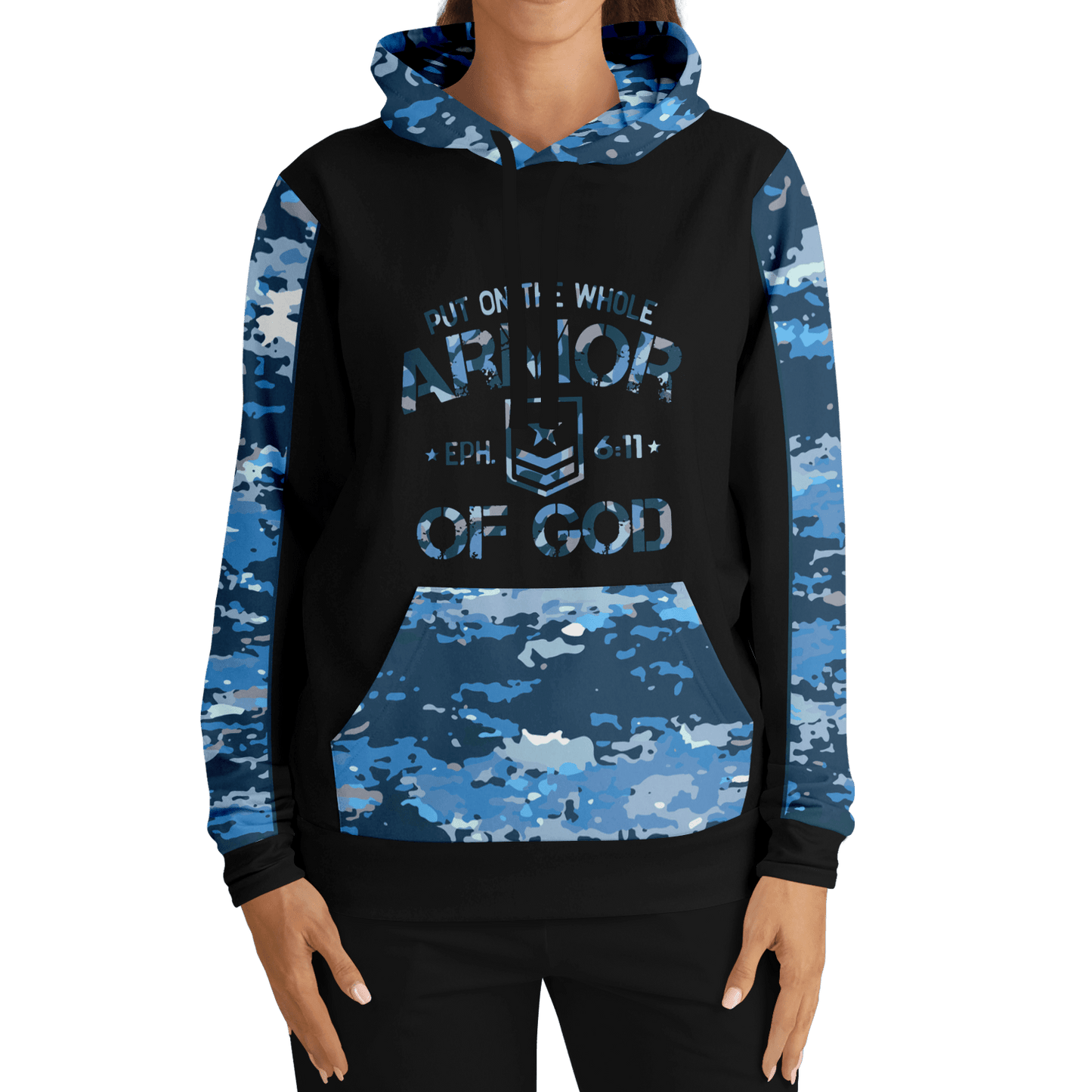 Armor of God - Blue and Black Camo Premium Hoodie - Sacred Stylz