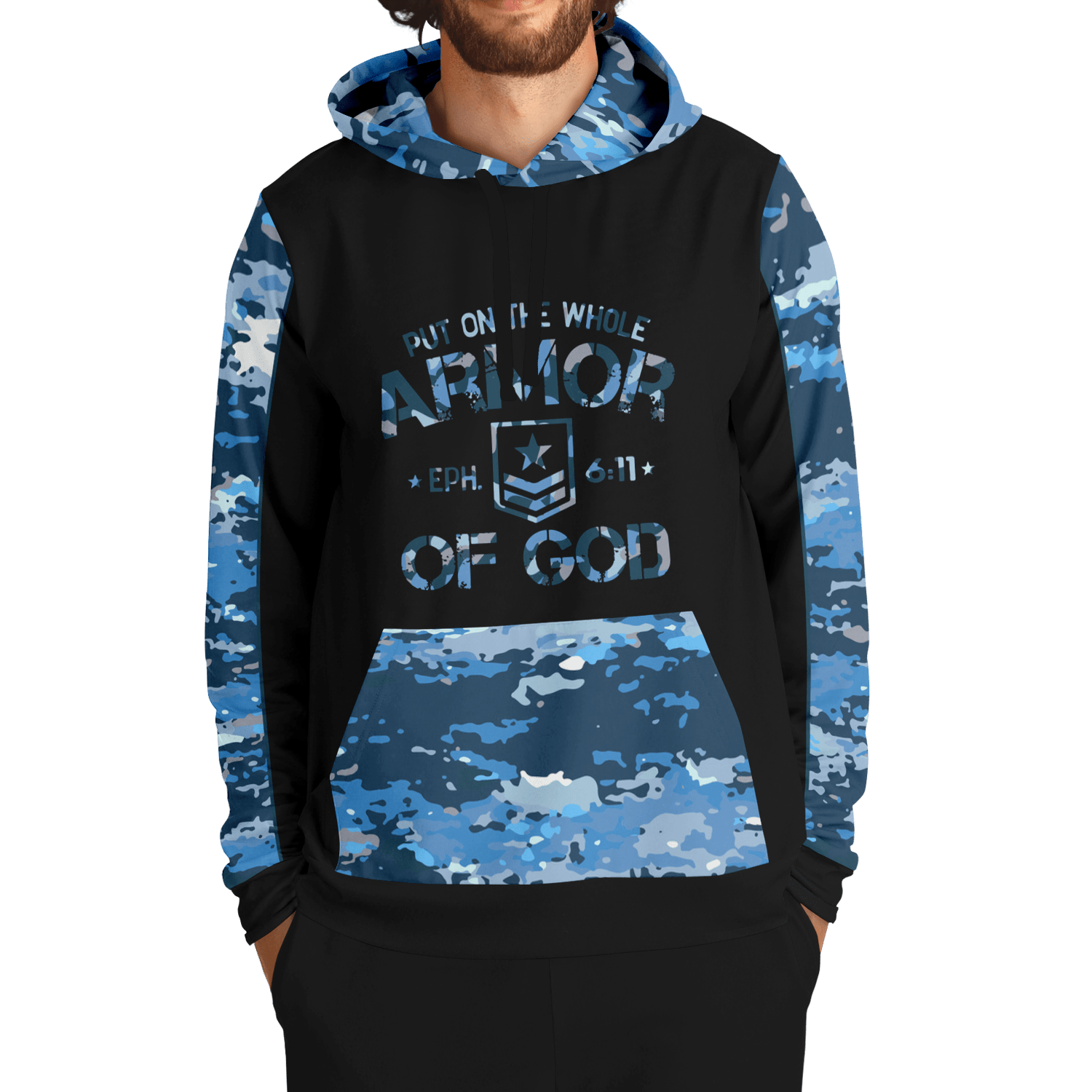 Armor of God - Blue and Black Camo Premium Hoodie - Sacred Stylz