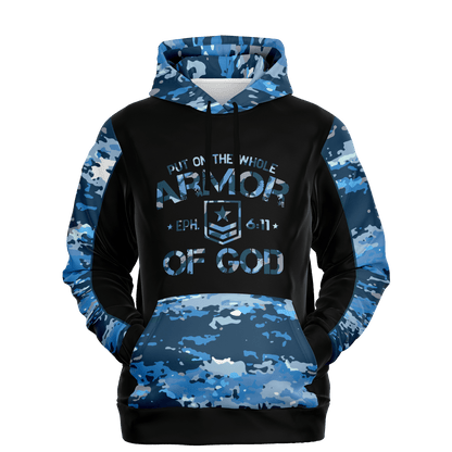 Armor of God - Blue and Black Camo Premium Hoodie - Sacred Stylz