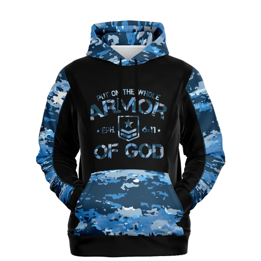 Armor of God - Blue and Black Camo Premium Hoodie - Sacred Stylz