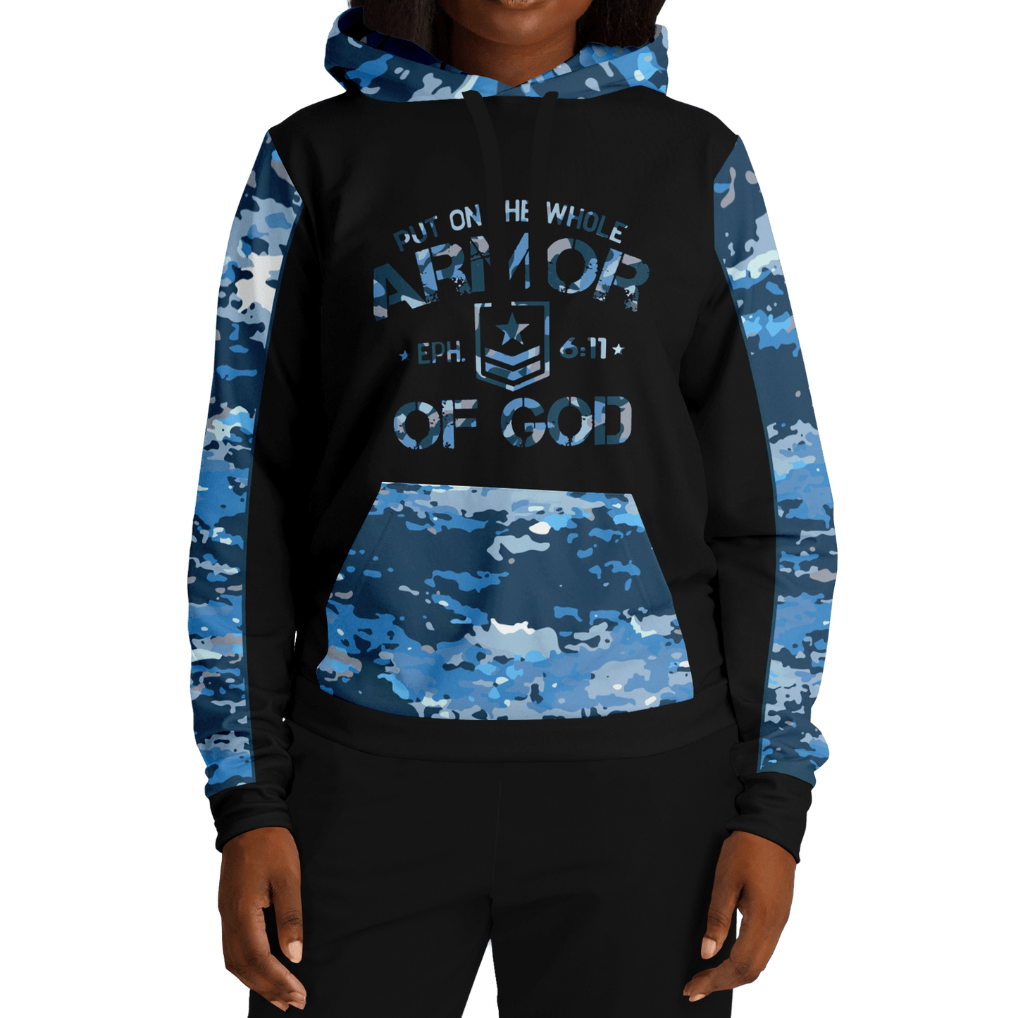 Armor of God - Blue and Black Camo Premium Hoodie - Sacred Stylz