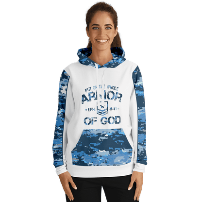 Armor of God - Blue and White Camo Premium Hoodie - Sacred Stylz