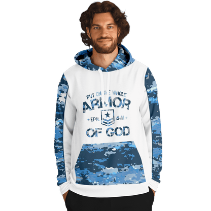 Armor of God - Blue and White Camo Premium Hoodie - Sacred Stylz