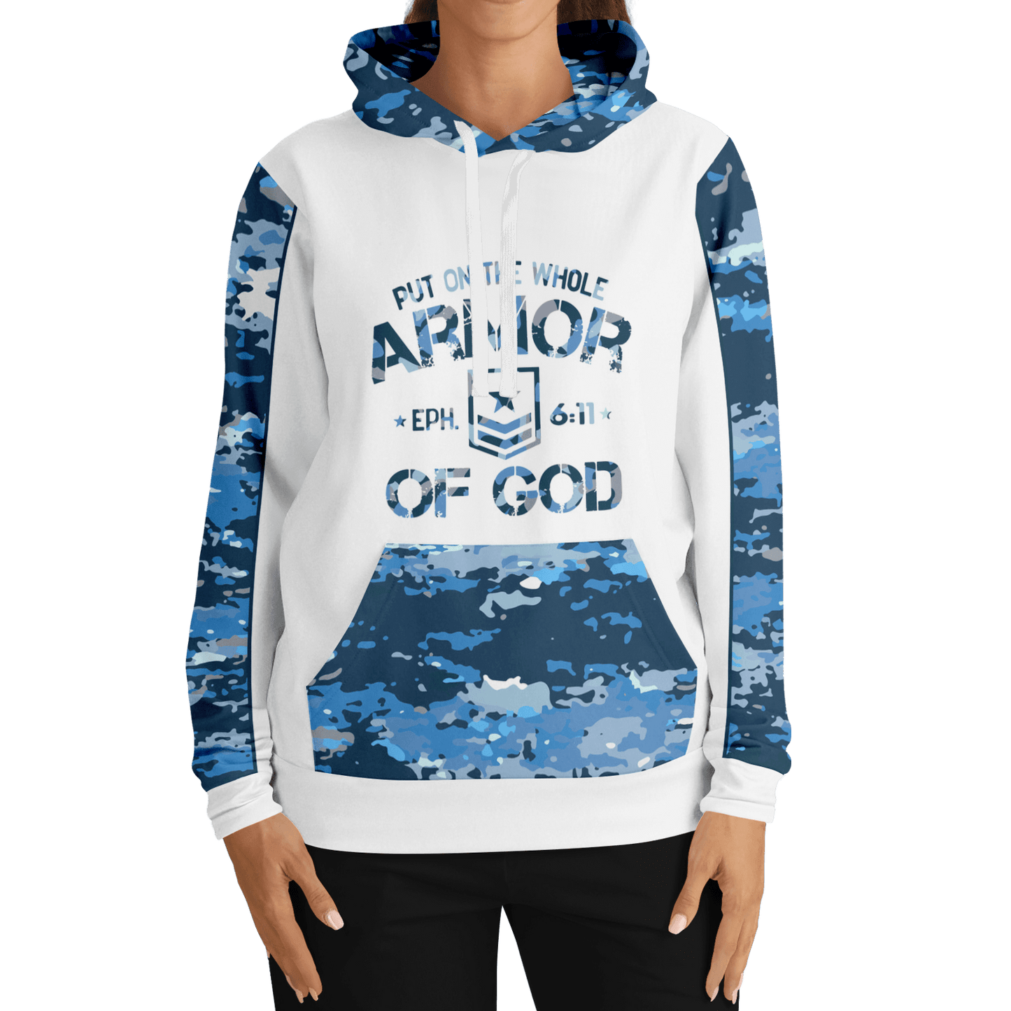 Armor of God - Blue and White Camo Premium Hoodie - Sacred Stylz