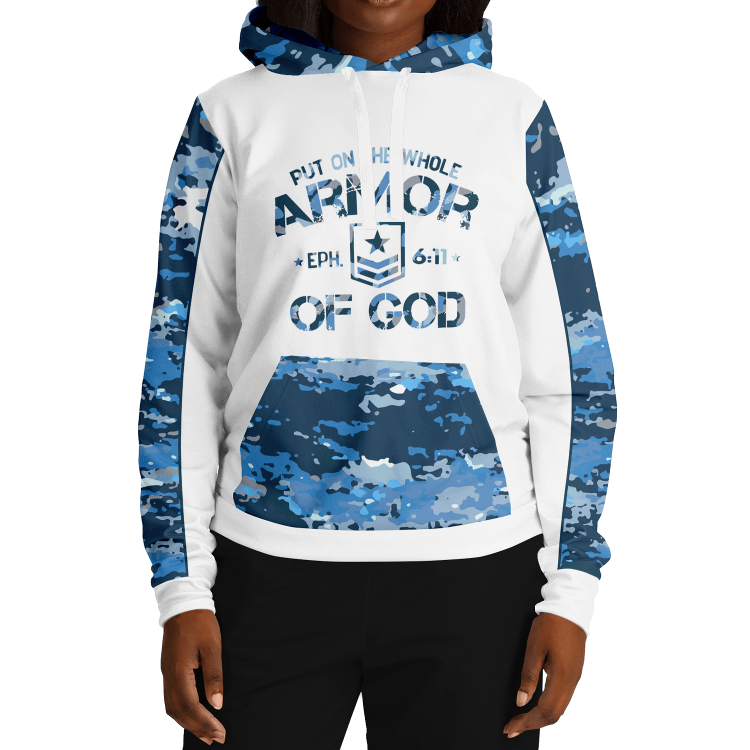 Armor of God - Blue and White Camo Premium Hoodie - Sacred Stylz