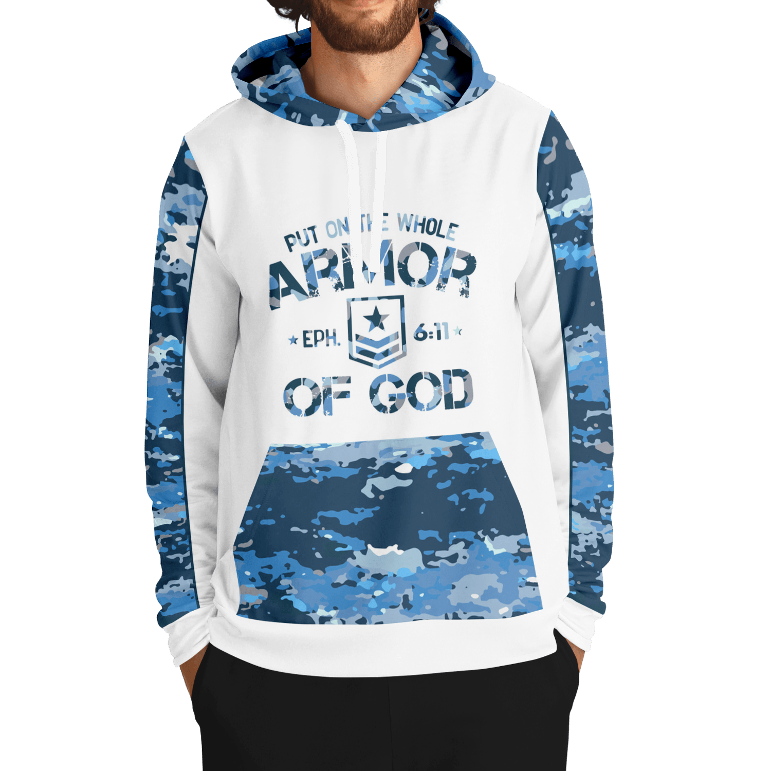 Armor of God - Blue and White Camo Premium Hoodie - Sacred Stylz