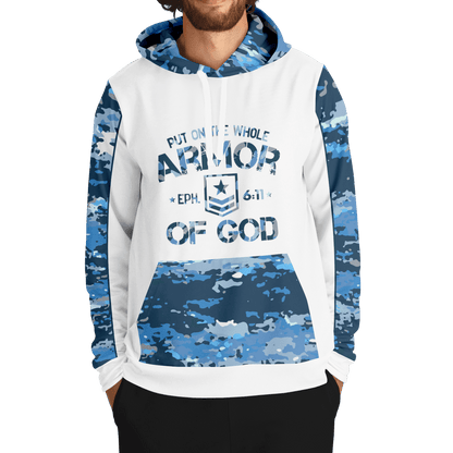 Armor of God - Blue and White Camo Premium Hoodie - Sacred Stylz