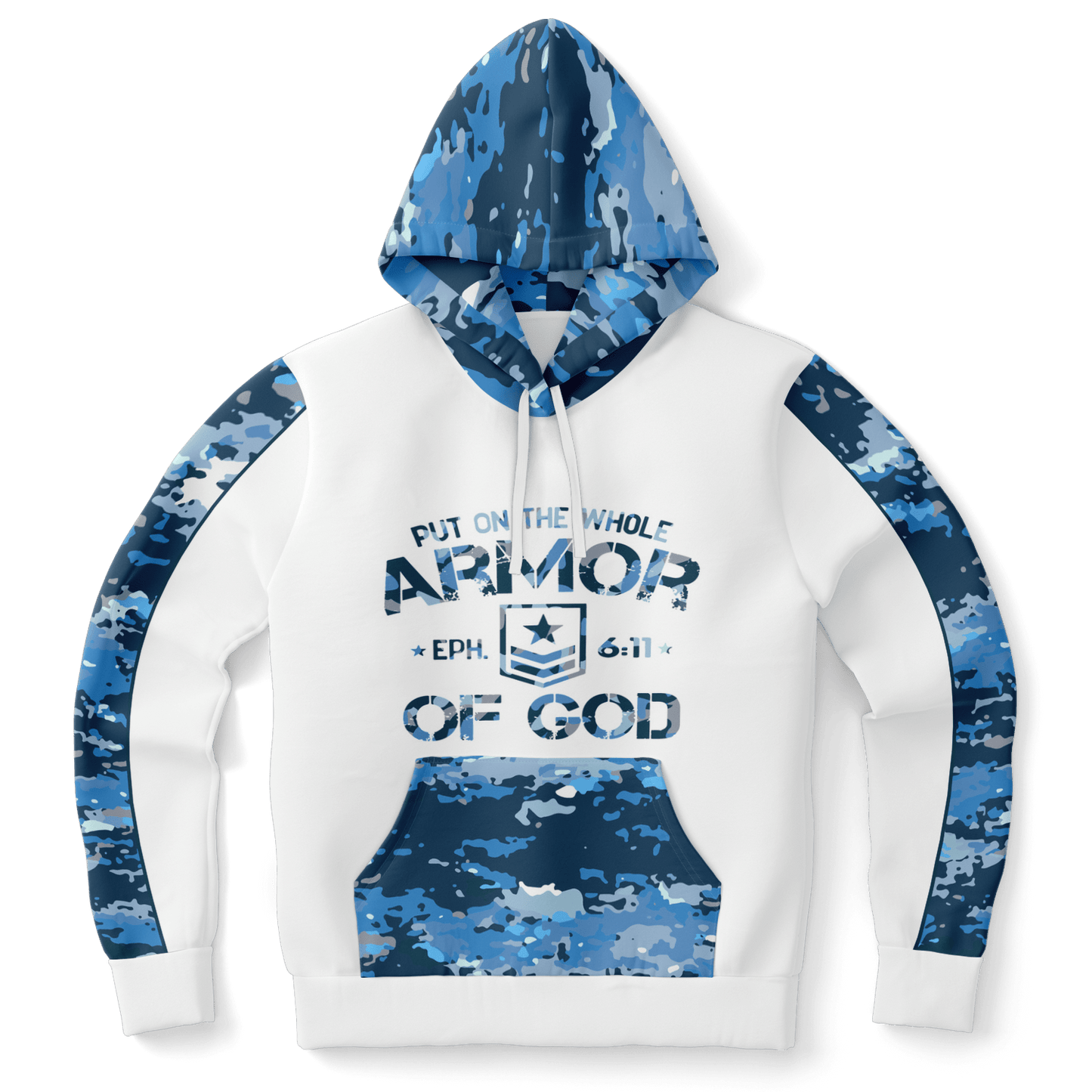 Armor of God - Blue and White Camo Premium Hoodie - Sacred Stylz