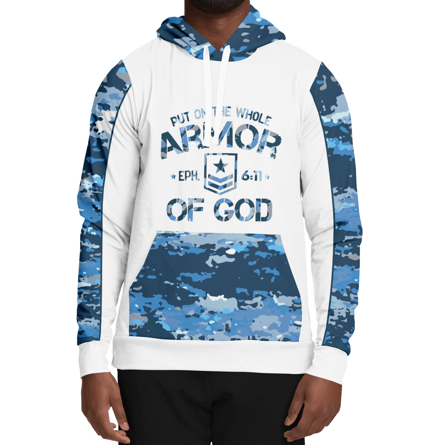 Armor of God - Blue and White Camo Premium Hoodie - Sacred Stylz