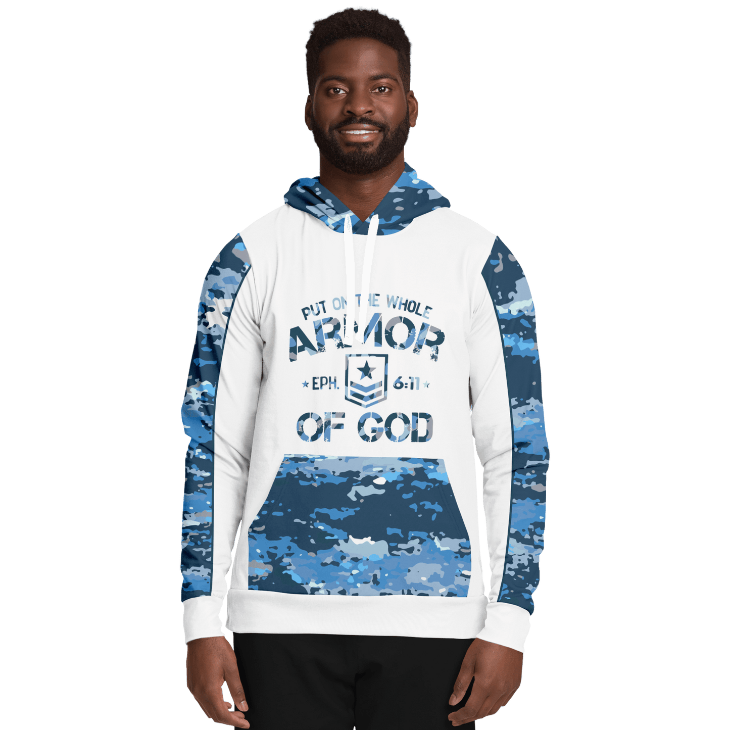 Armor of God - Blue and White Camo Premium Hoodie - Sacred Stylz