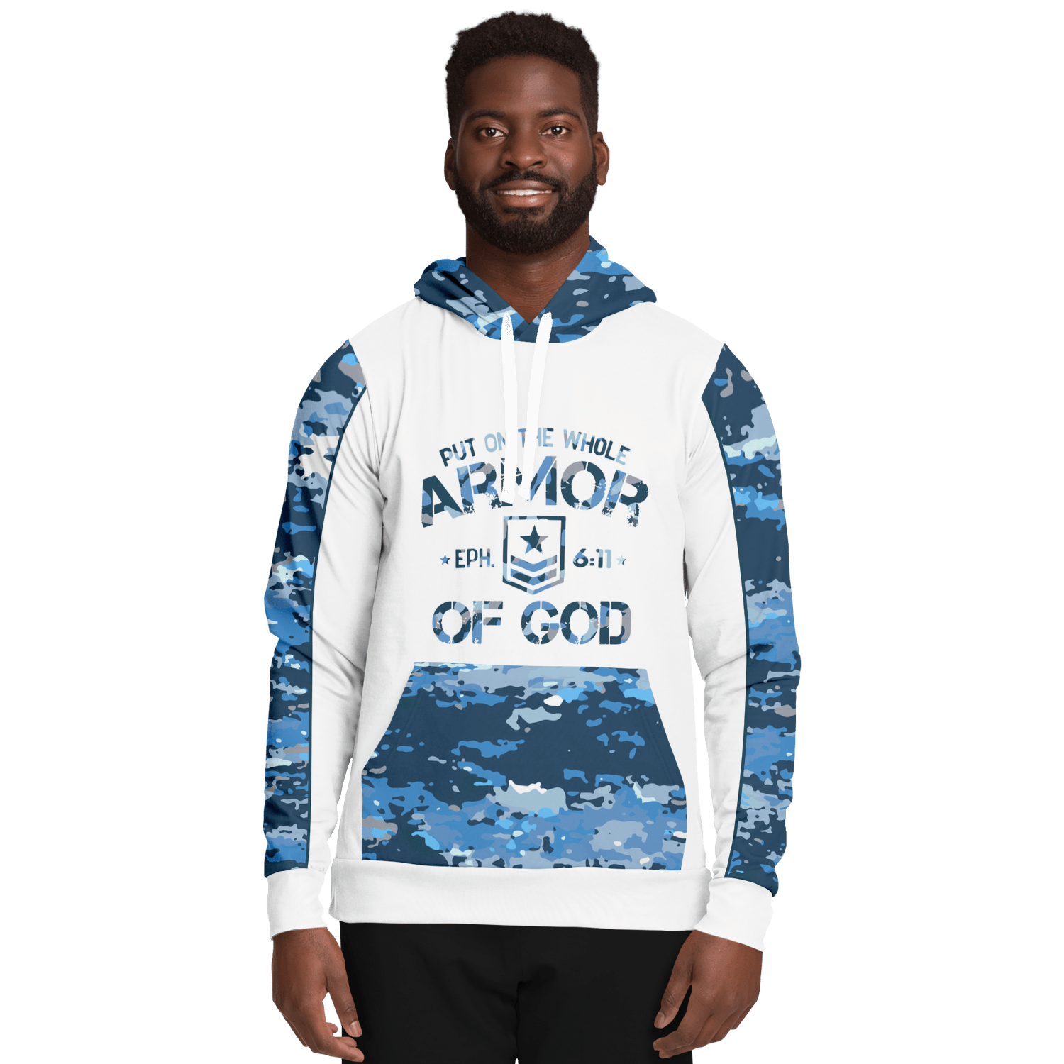 Armor of God - Blue and White Camo Premium Hoodie - Sacred Stylz