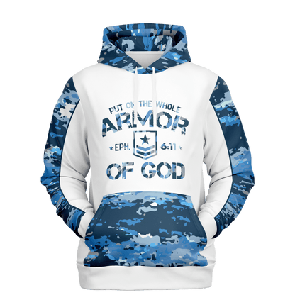 Armor of God - Blue and White Camo Premium Hoodie - Sacred Stylz