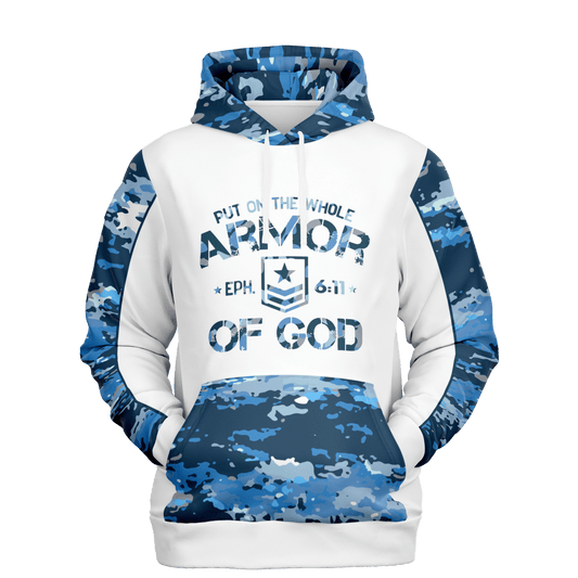 Armor of God - Blue and White Camo Premium Hoodie - Sacred Stylz