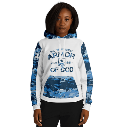 Armor of God - Blue and White Camo Premium Hoodie - Sacred Stylz