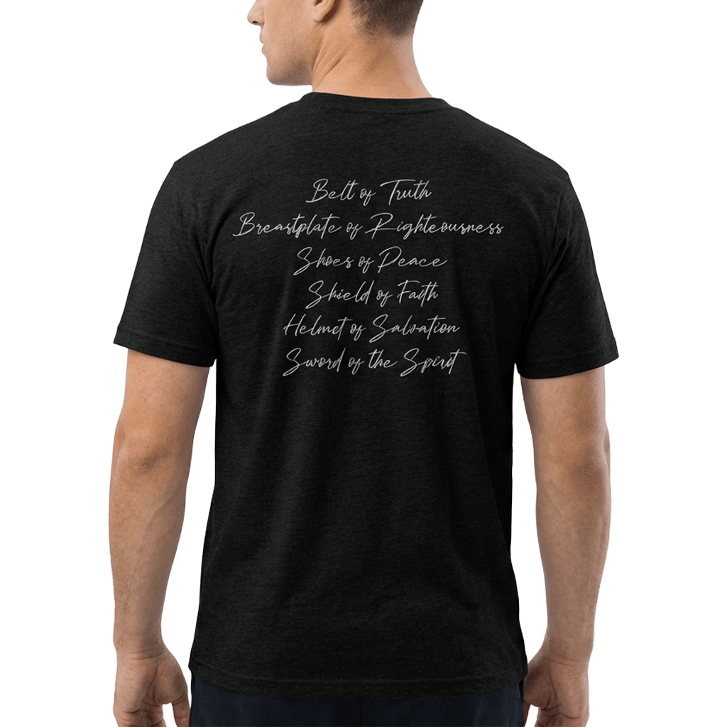 Armor of God Blue Camo Design Flint Blue Heather-T-Shirt - Sacred Stylz